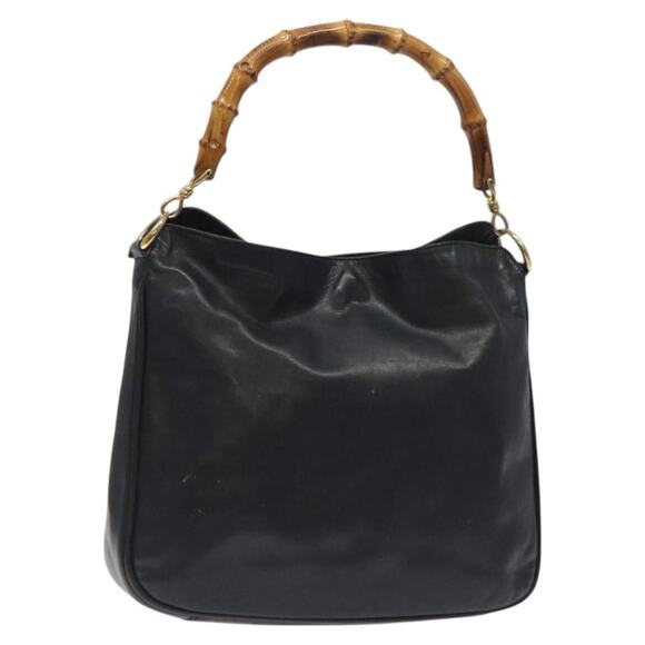 GUCCI Bamboo Hand Bag Leather Black Gold 001 2113 001 2113 - Picture 1 of 16